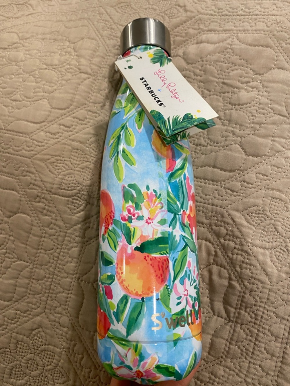 NWT S'well x Lily Pulitzer Blue Floral & Peach Pattern Bottle